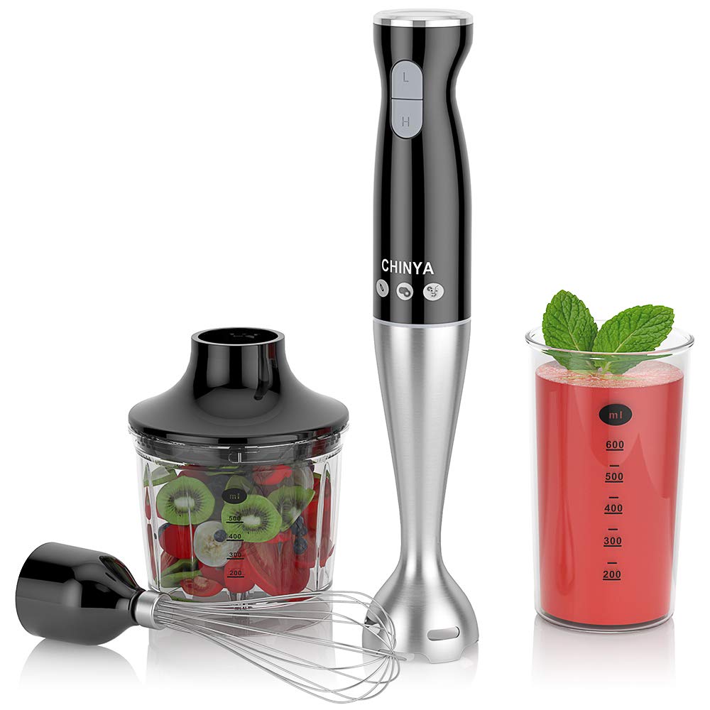 Powerful 4-in-1 Immersion Hand Blender Set - 500W Electric Food Blender with 16oz Chopper, 20oz SAN Beaker & Balloon Whisk | BPA-Free Kitchen Mixer for Smoothies, Soups, Sauces & Baking