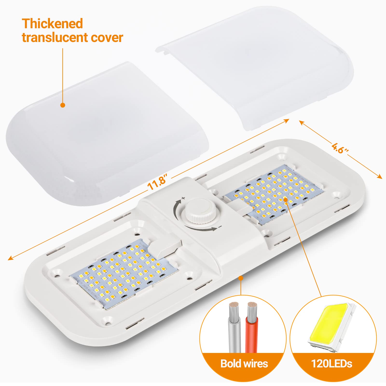 CT CAPETRONIX RV Interior LED Lights 1700LM - 3 Color Temperature (Warm/Cool/Natural White), Dimmable 12V Ceiling Dome Light with Switch - Perfect for Campers, Cars, Trailers & Boats (2-Pack) - Ideal for Night Driving, Cozy Cabin Lighting & Marine Use