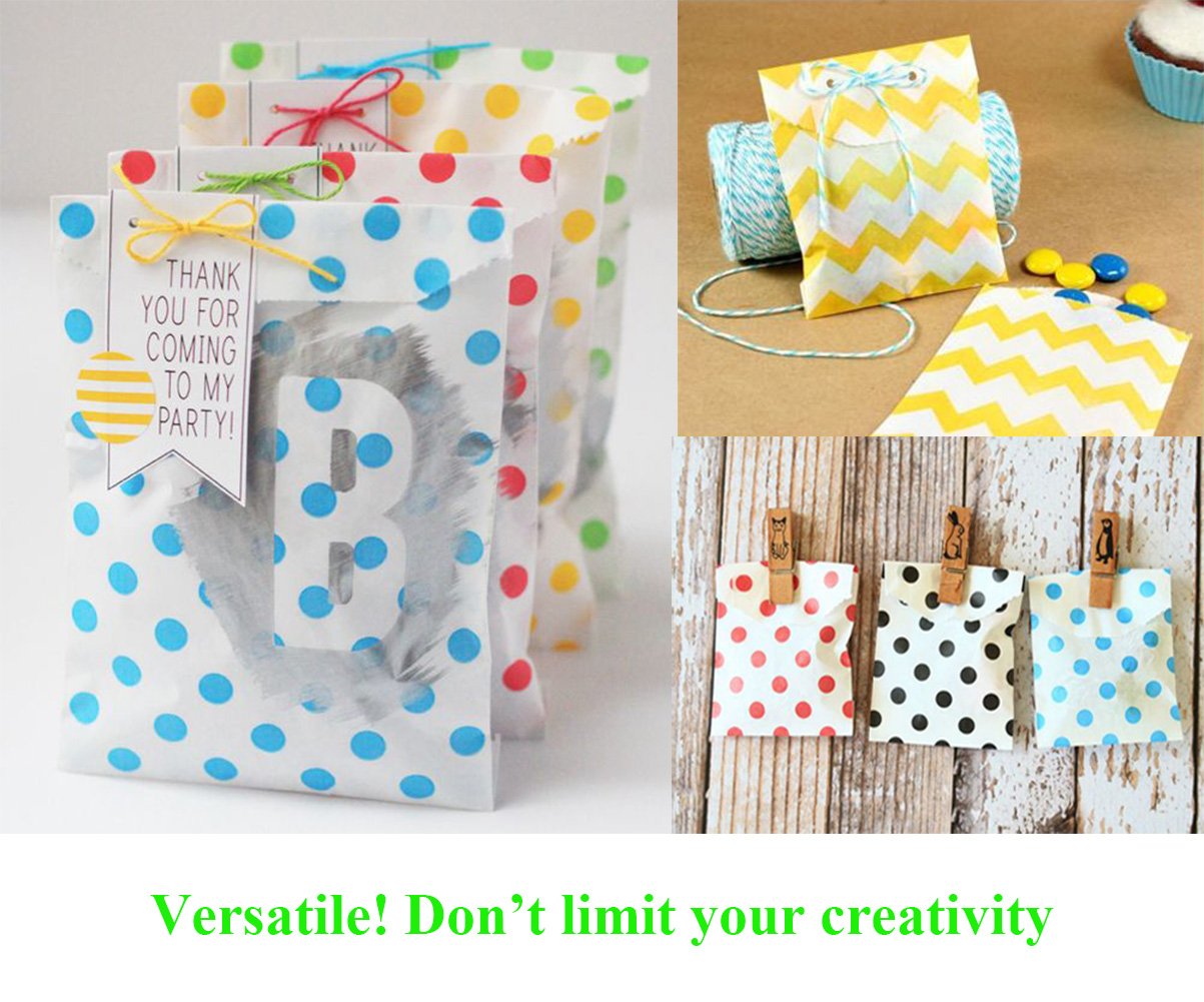 Eco-Friendly Biodegradable Paper Candy Cookie Bags | Food Safe Party Favor Bags | 100 Count, 4 Assorted Designs (Grey) | Perfect for Birthday Parties, Baby Showers & Wedding Favors