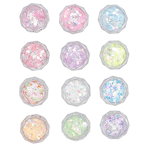 12pcs Non-Toxic Nail Art Sequins & Glitter Flakes - DIY Nail Decoration Kit for Professional Salon & Home Manicure | Perfect for Nail Art Designs, Party Looks & Gift Giving