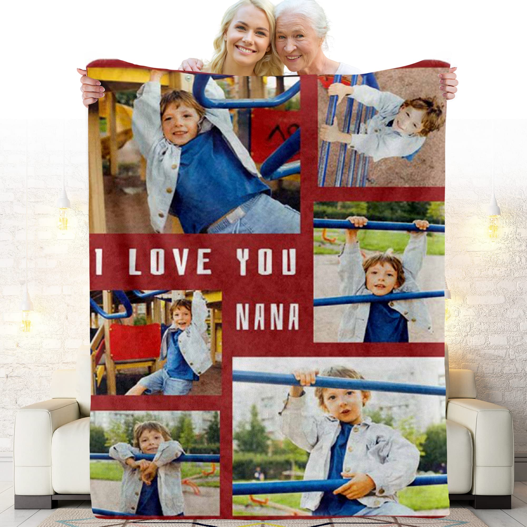 Personalized Photo Throw Blanket for Grandma - Custom Gift for Birthday, Mother's Day - 30x40 Inches - 'Love You to The Moon and Back' Design - Perfect for Cozy Nights, Family Photos & Heartwarming Gifts