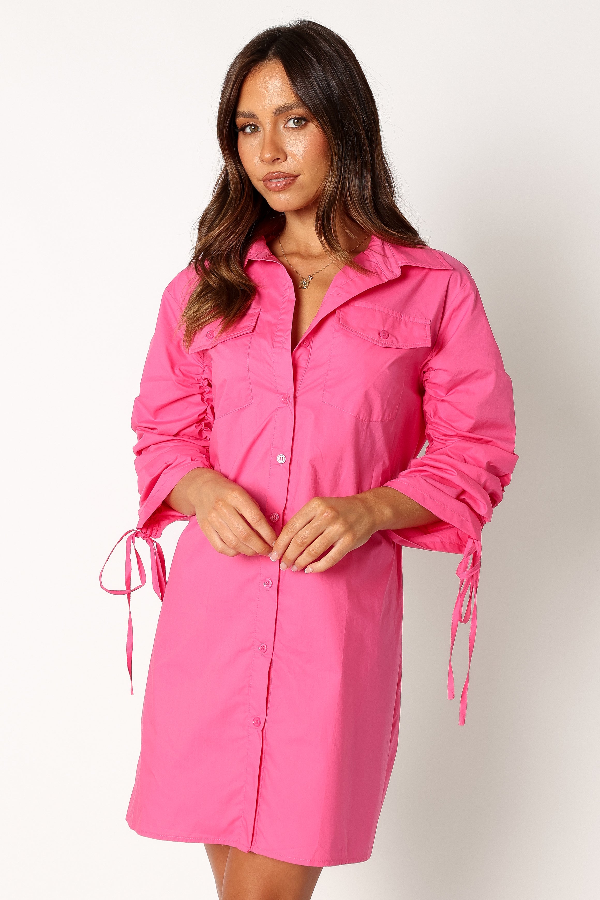 Dune Long Sleeve Mini Shirt Dress for Women - Soft Pink Casual Summer Dress for Beach, Party & Everyday Wear