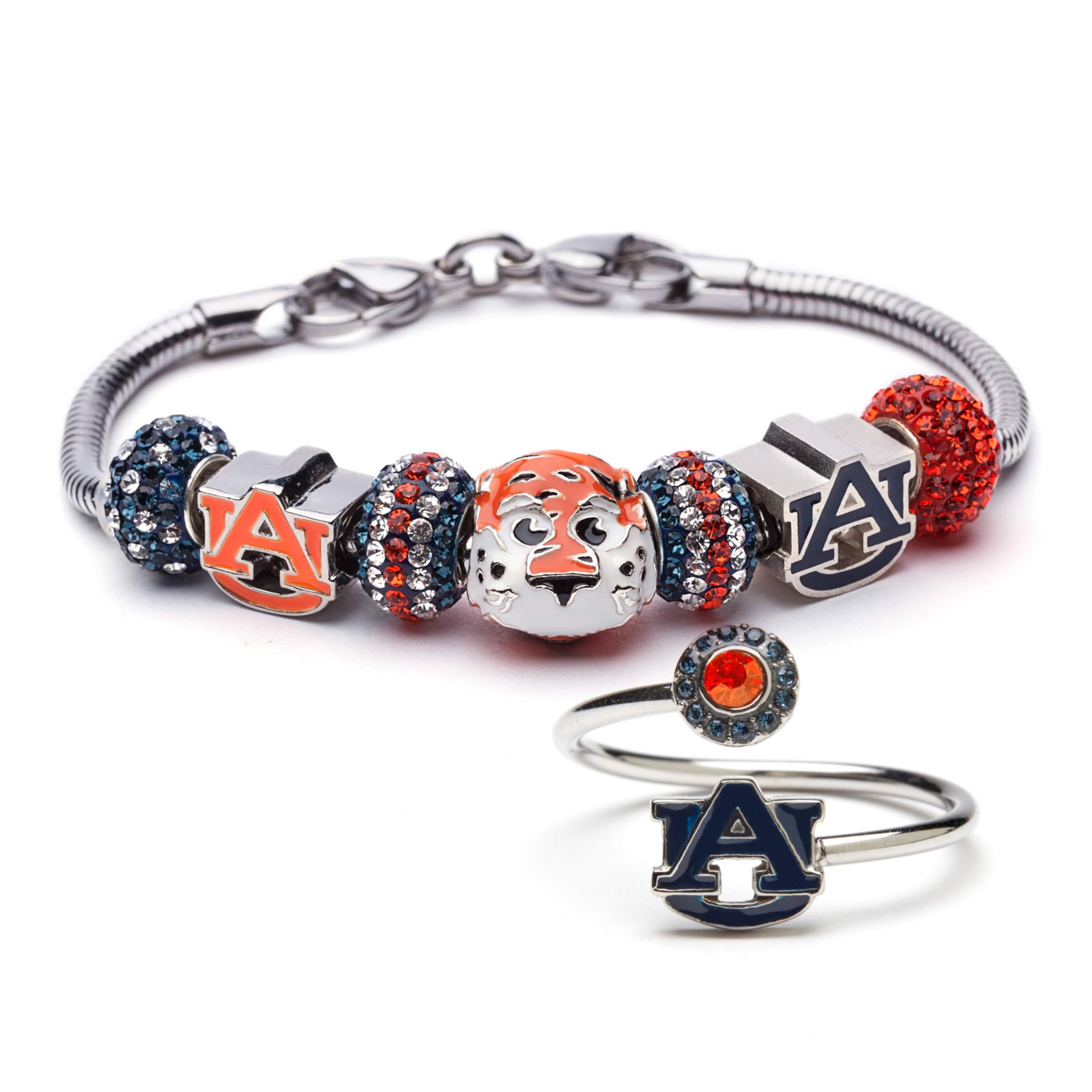 Official Auburn Tigers Bead Charm Bracelet - Licensed Auburn University Jewelry with Aubie Mascot Charm | Perfect for Game Day, Tailgating & Auburn Alumni Gifts | Show Your Tigers Pride with Stylish Auburn Fan Jewelry
