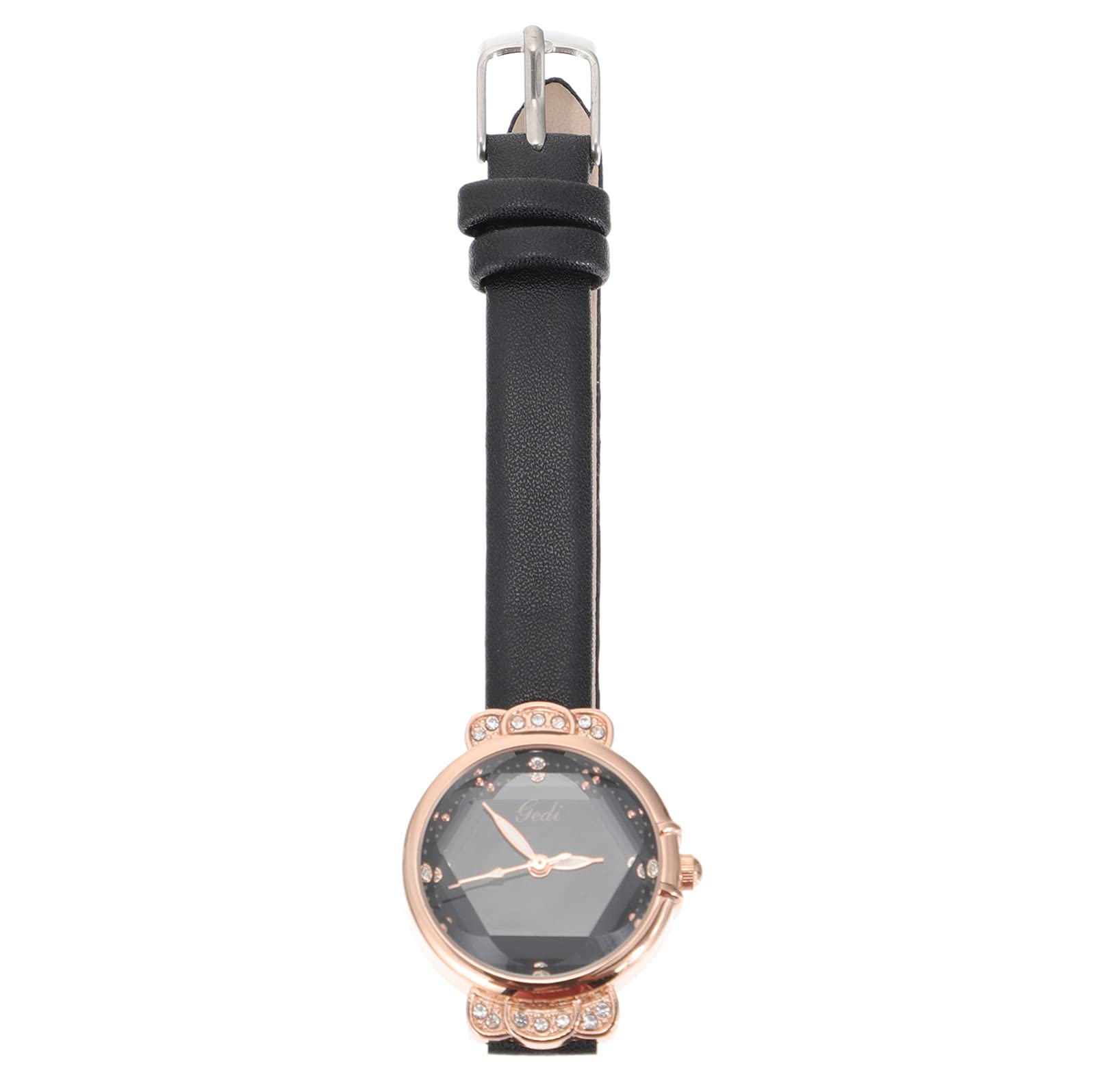 Amosfun Women's Rhinestone Quartz Watch - Fashion PU Leather Strap Wristwatch for Teens, Girls, Ladies & Students - Elegant Black Wrist Jewelry Gift for Everyday Wear, Office & Special Occasions