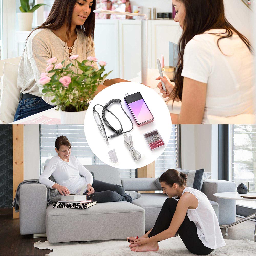 Rechargeable Nail Drill Machine for Acrylic Nails - Professional Manicure & Pedicure Kit with 6 Bits & LED Light | Perfect for Home Salon, Nail Art Design & DIY Nail Care