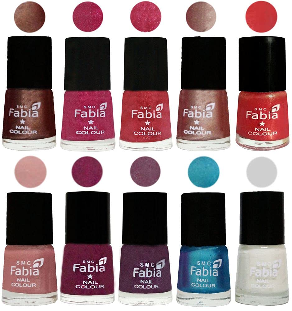 SMC Fabia Nail Polish Set - 10 Vibrant Colors, High Gloss & Long Lasting Nail Paint (6ml Each) | Perfect for Manicures, Pedicures, Nail Art & Gift Giving