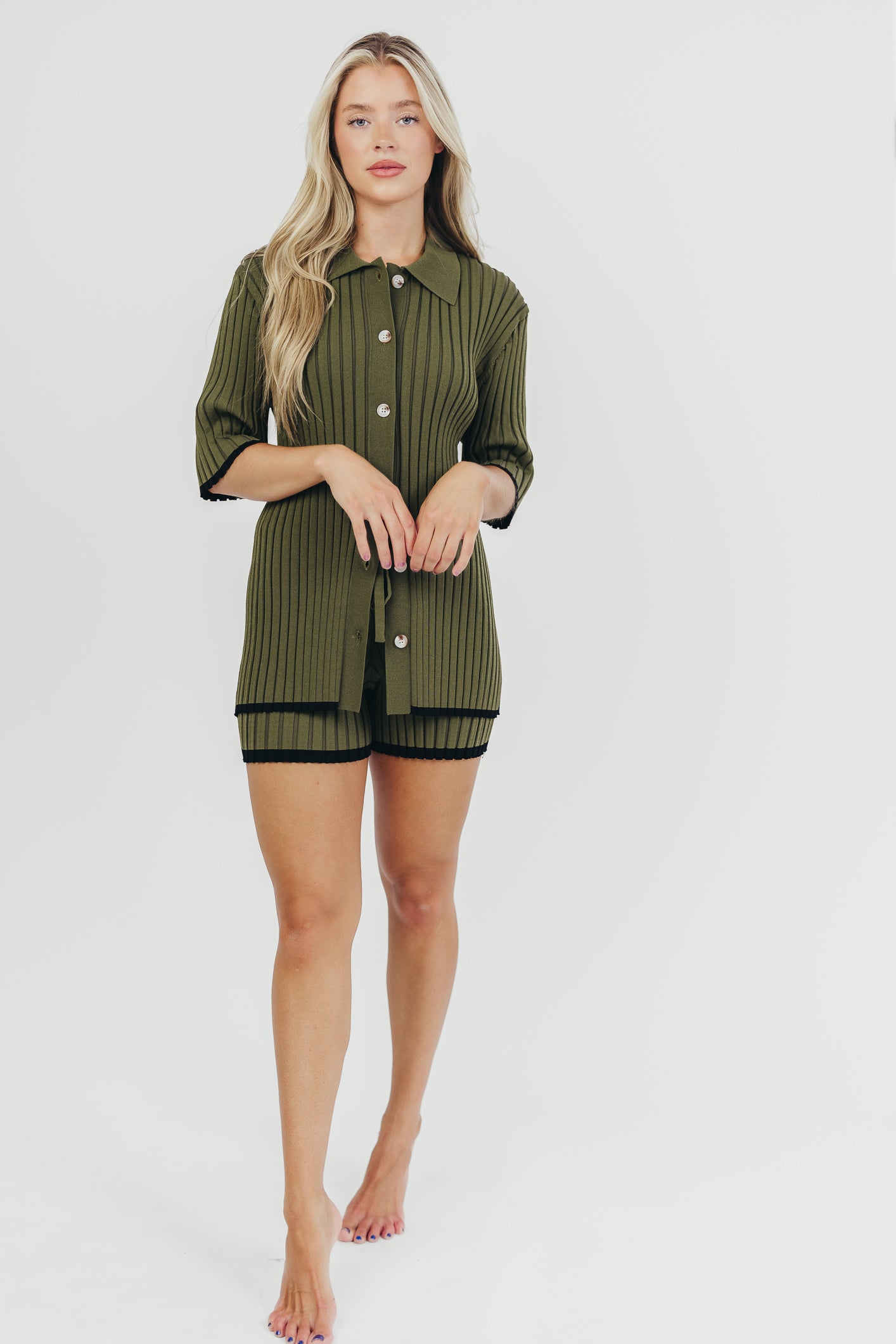 Brooke Ribbed Knit Top and Short Set - Green Nursing Friendly Outfit for Moms | Comfortable Maternity & Nursing Wear for Everyday Use