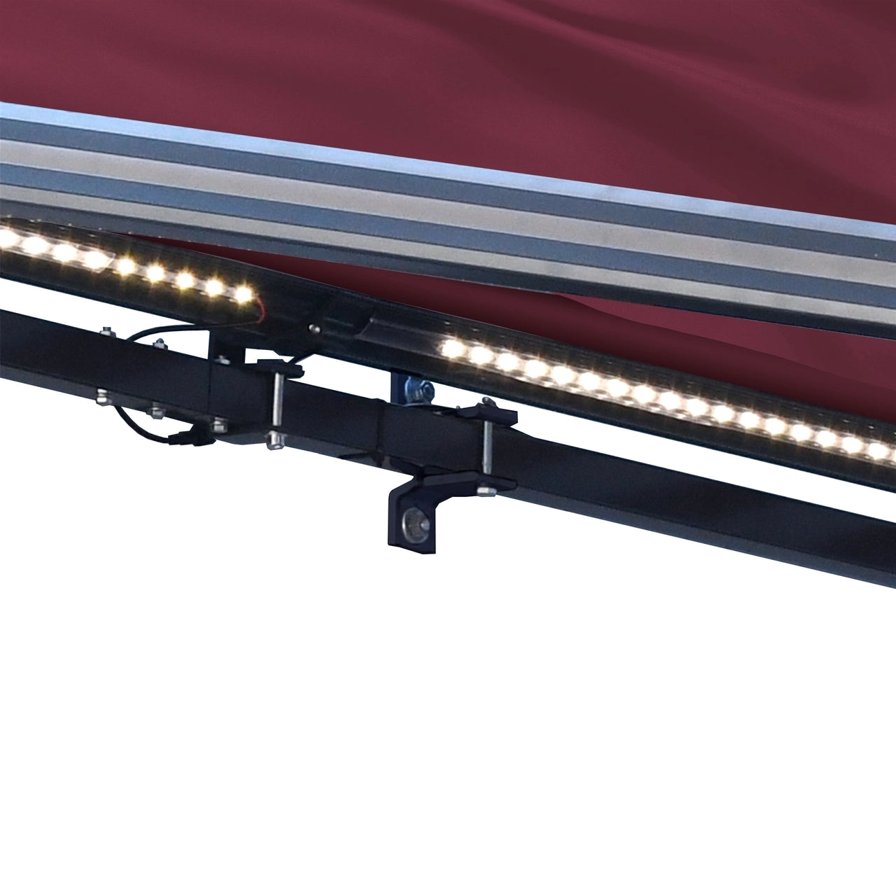 ALEKO 20x10 Feet Half Cassette Motorized Retractable LED Patio Awning - Burgundy Luxury Outdoor Awning for Deck, Garden & Backyard Shade