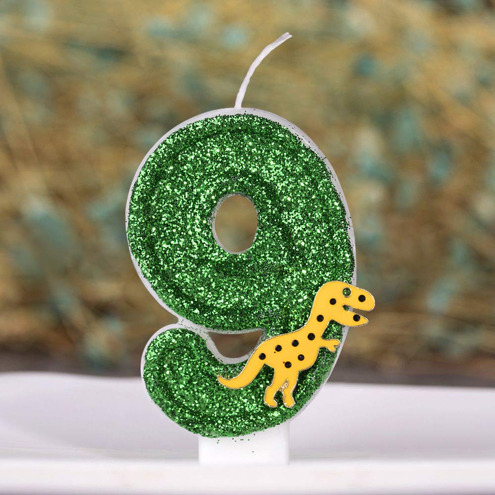 Dinosaur Glitter Birthday Number Candle - 3 Inch Tall Large Candle for Kids Birthday Party Decorations, Cake Topper, Dino Themed Celebrations