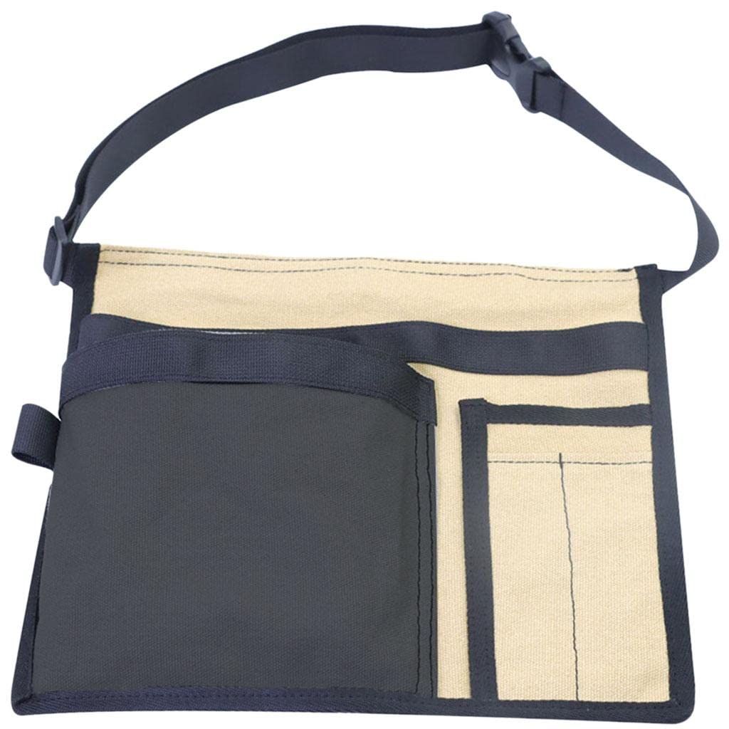 Durable Adjustable Canvas Tool Waist Bag for Gardening, Repair & DIY - Portable Utility Pouch in Black & Khaki - Perfect for Outdoor Work, Home Improvement & Handyman Projects