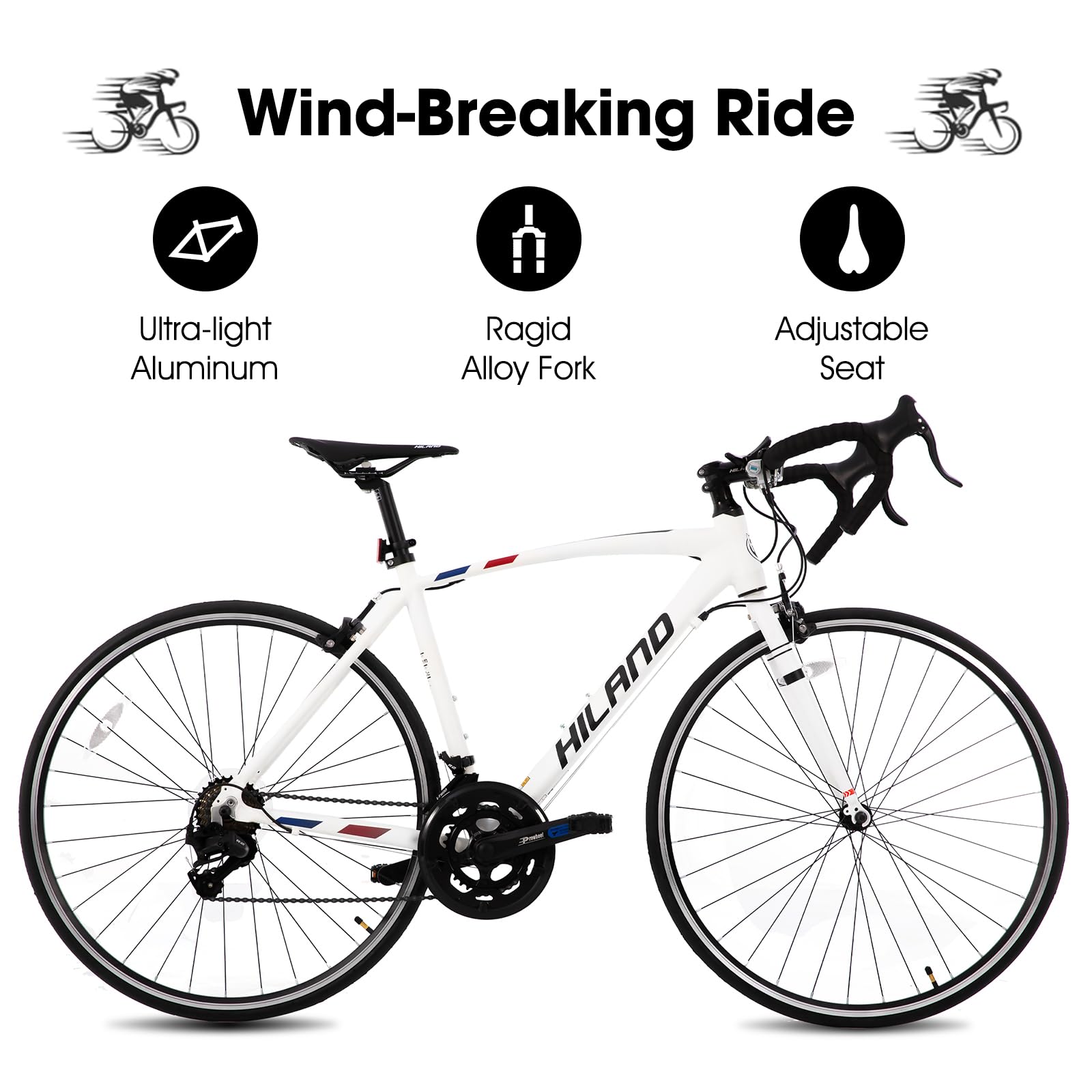 HILAND 700C Road Bike - 14 Speed Lightweight Aluminum Frame Racing Bicycle for Men & Women | Perfect for Commuting, Fitness Training & Outdoor Cycling Adventures