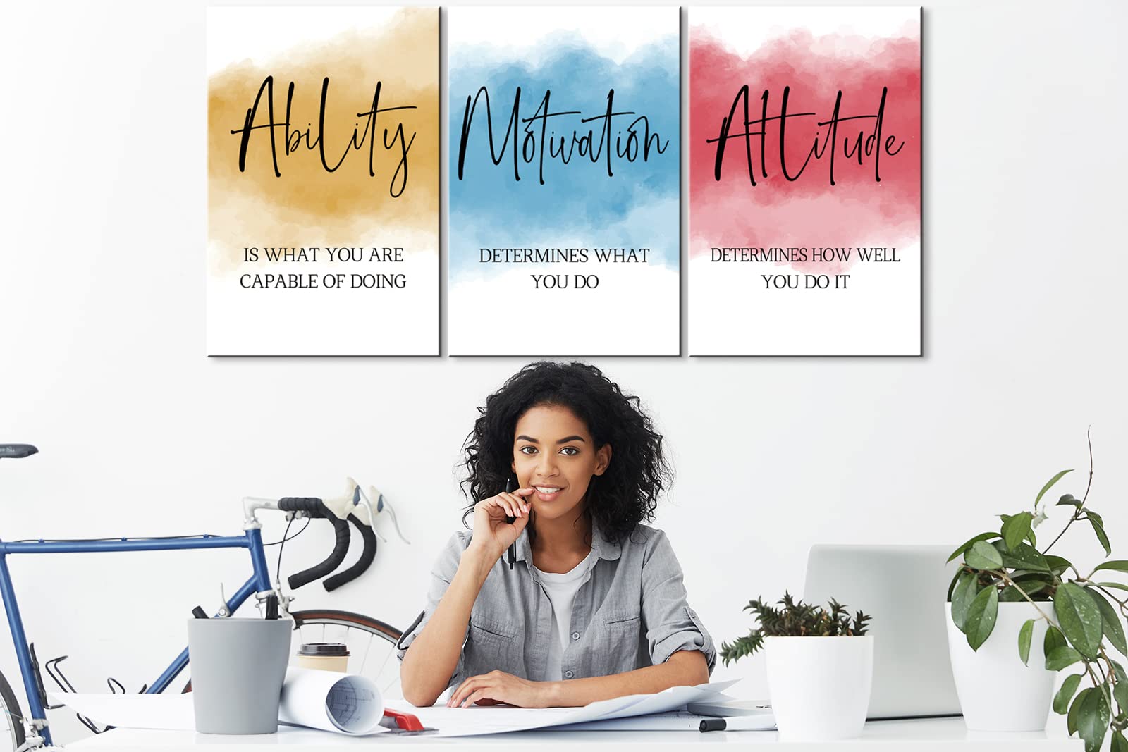 3-Piece Inspirational Canvas Wall Art Set - Motivational Quotes, Positive Affirmations for Office & Home Decor (16x24 Inches, Framed) - Perfect for Living Room, Bedroom & Workspace
