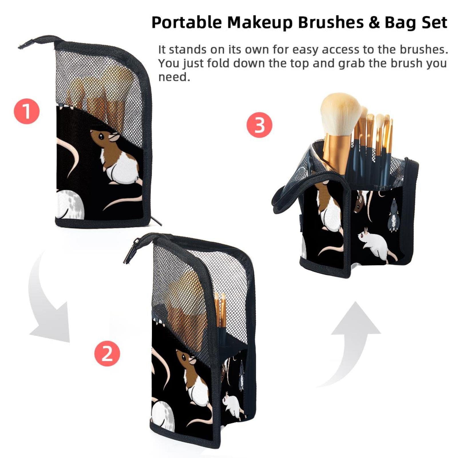 12-Piece Makeup Brush Organizer Bag with Animal Print Design - Portable Makeup Brush Holder Case for Travel & Home Storage