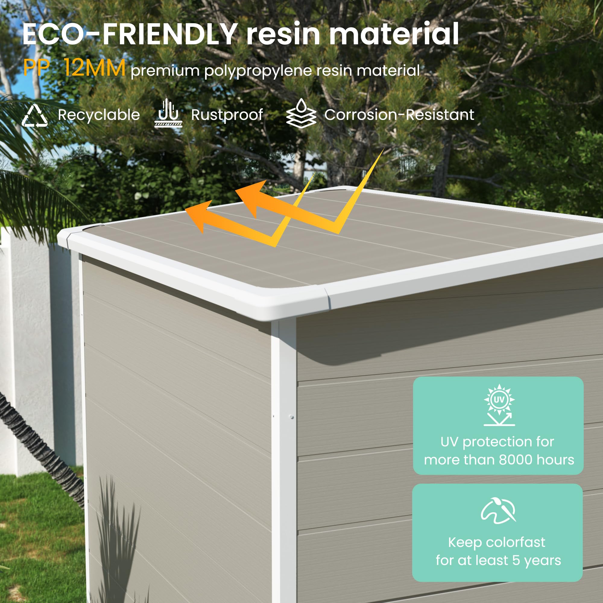 5x3 FT Outdoor Storage Shed - Durable Plastic Resin Garden Shed with Lockable Door for Bike, Garbage Can & Tool Storage | Perfect for Backyard, Patio & Lawn Organization (Light Brown)