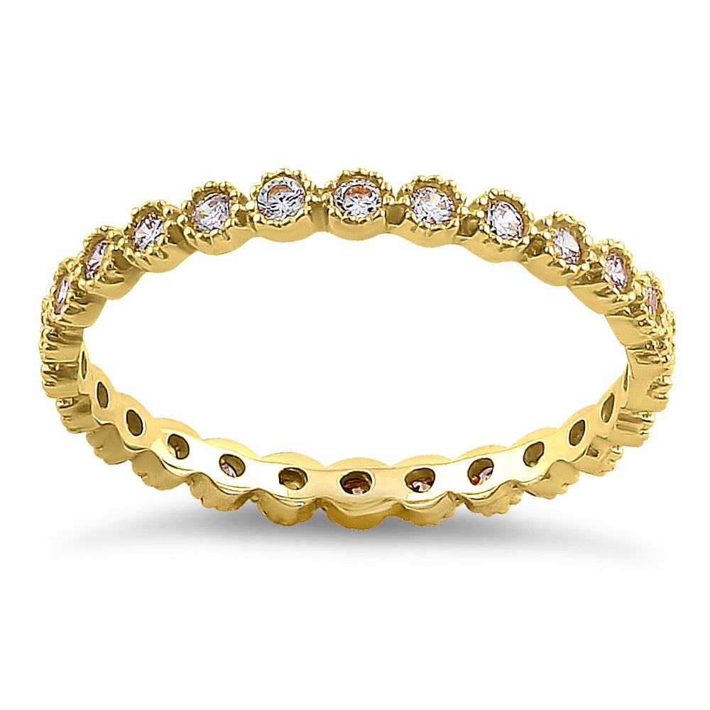 14K Solid Yellow Gold Round Cut Cubic Zirconia Eternity Wedding Band - Perfect for Engagement, Anniversary, and Bridal Jewelry Gifts