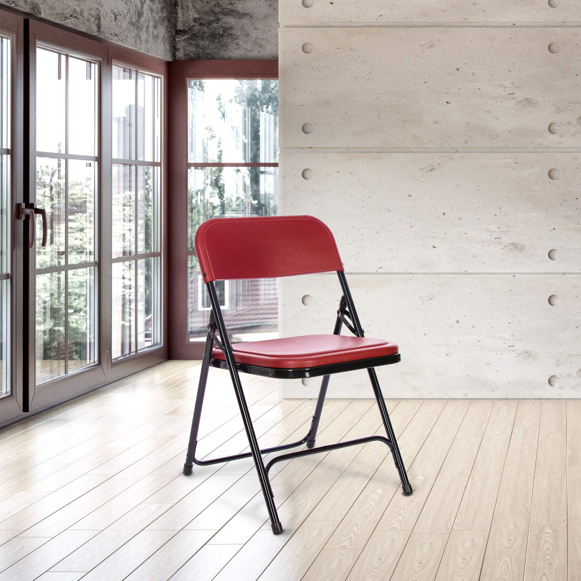 OEF Furnishings Premium Lightweight Plastic Folding Chair - Burgundy Red, Portable & Sturdy for Indoor/Outdoor Use - Perfect for Parties, Camping, Picnics & Events