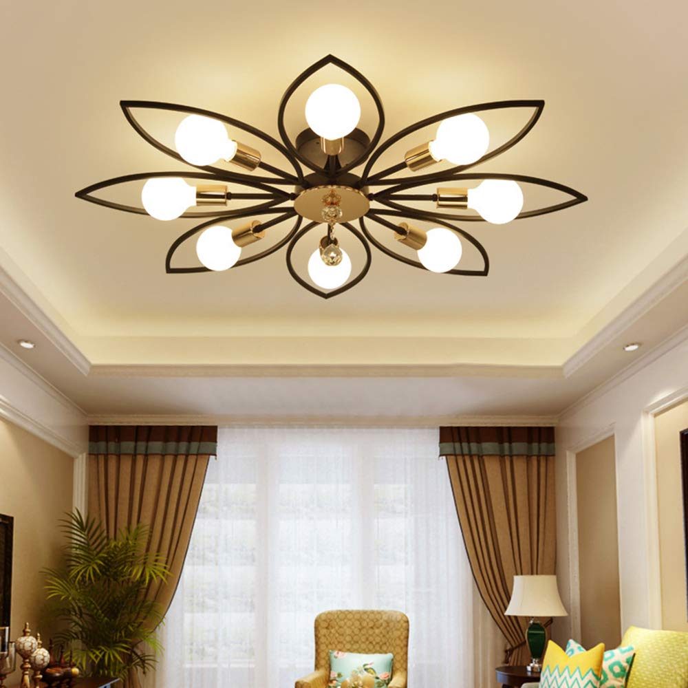 Modern 8-Light Semi Flush Mount Ceiling Lamp - Black Metal LED Fixture for Living Room, Dining Room, Bedroom & Restaurant | Energy-Efficient Ambient Lighting for Home & Commercial Spaces