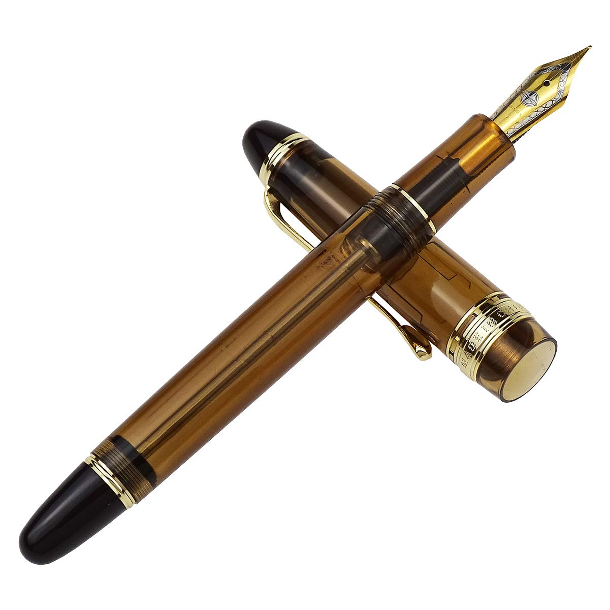 Lanxivi 699 Vacuum Fountain Pen - Extra Fine Nib, Brown Translucent (Gift Box Set) for Writing & Collecting