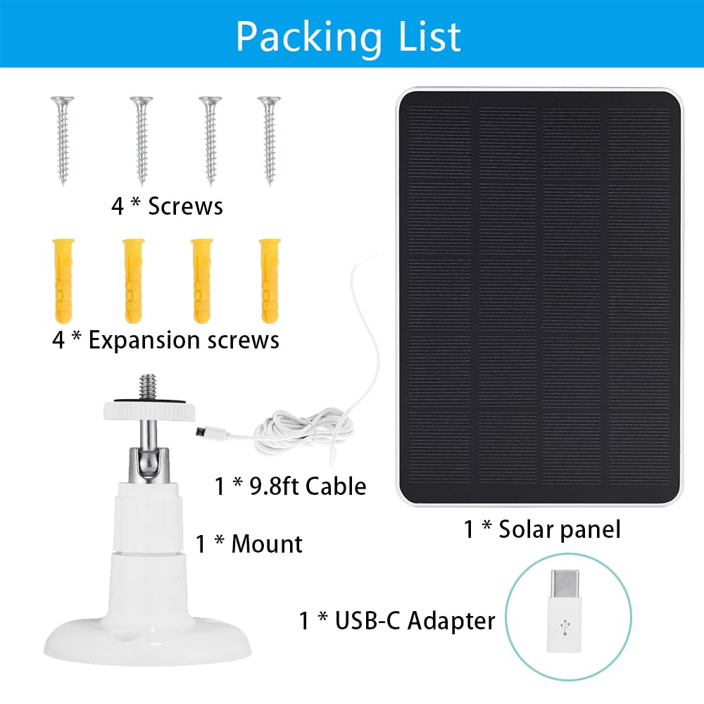 WYZE Battery Cam Pro Solar Panel - 4W Wireless Outdoor Security Camera Solar Charger with 10ft Micro USB & Type C Cable (White) | Weatherproof Solar Power for Continuous Home Surveillance