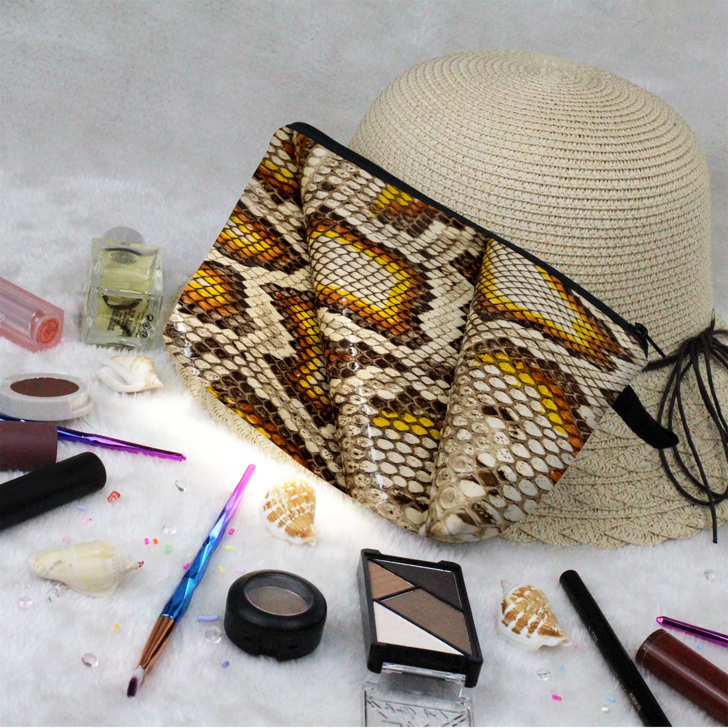 Snakeskin Cosmetic Bag - Cute Small Makeup Pouch for Travel & Toiletry Storage | Zippered Organizer with Snakeskin Pattern | Perfect Birthday Gift for Snake Lovers & Women | Great for Travel, Gym, and Everyday Use