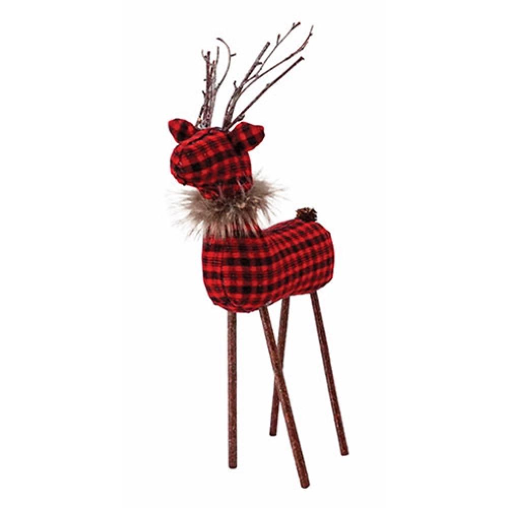 LG Red and Black Plaid Reindeer Christmas Decor - Festive Holiday Home & Office Decoration for Xmas Tree, Mantel, and Party