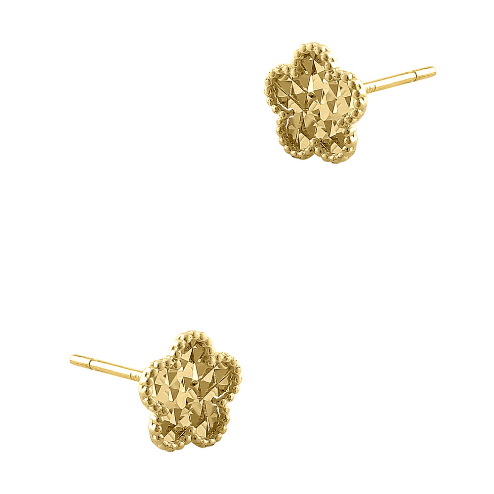 14K Solid Yellow Gold Faceted Flower Stud Earrings for Women - Elegant Floral Jewelry Gift for Birthday, Anniversary & Special Occasions