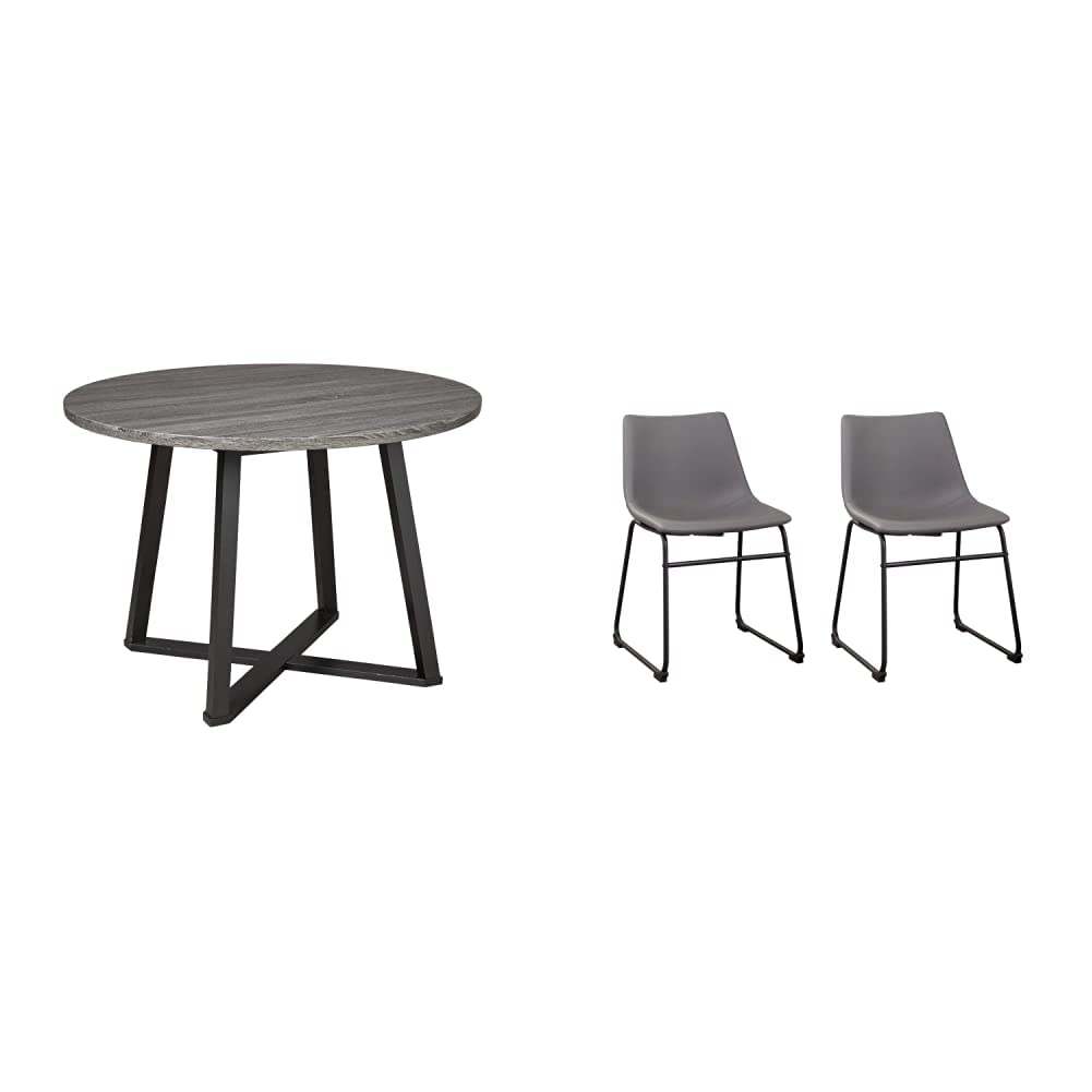 Signature Design by Ashley Centiar Mid Century Modern Dining Set - Round Table & 4 Chairs with Accessories in Gray/Black | Perfect for Small Space Dining Rooms & Contemporary Home Decor