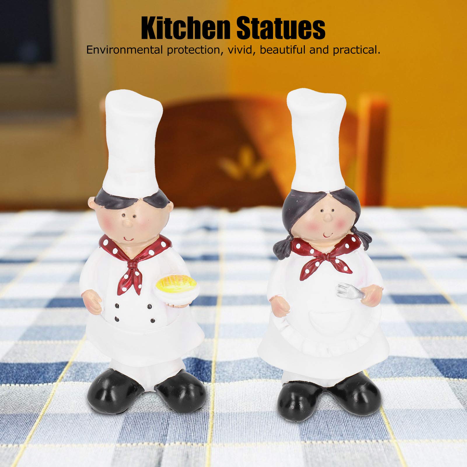 Chef Figurines for Kitchen Decor - Resin Couple Chef Statue Set, Beautiful & Practical Home Decoration for Kitchen, Bar, Cabinet, Bakery - Perfect Gift for Cooking Enthusiasts & Restaurant Owners