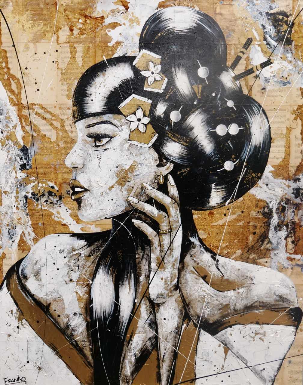 Kin Ojo 120cm x 150cm Geisha Abstract Realism Canvas Art - Japanese Wall Decor for Living Room, Bedroom & Office - Perfect Gift for Book Club Members & Art Lovers
