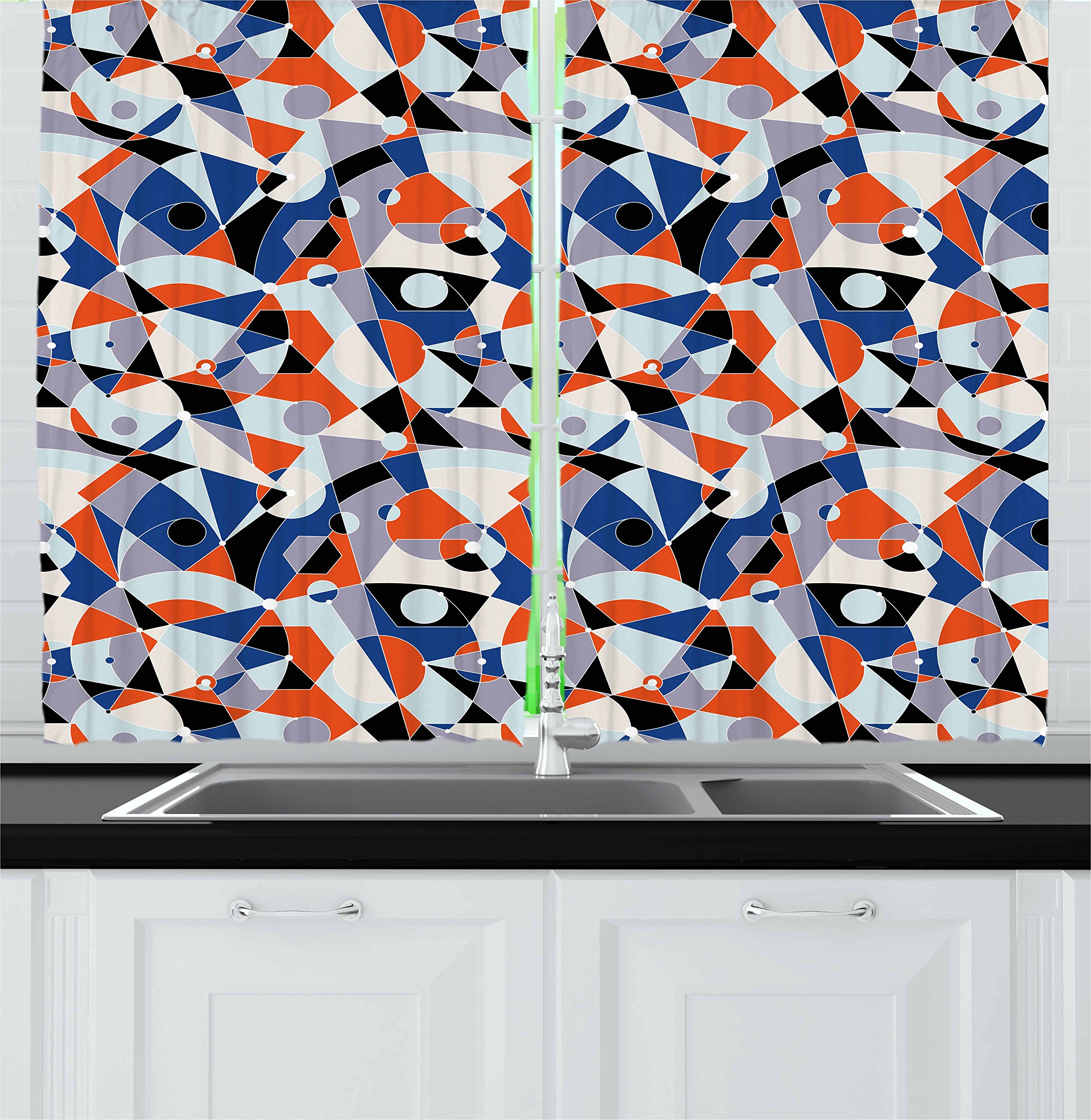 Ambesonne Mid Century Modern Kitchen Curtains - Colorful Mosaic Geometric Pattern Window Drapes, 2 Panel Set 55