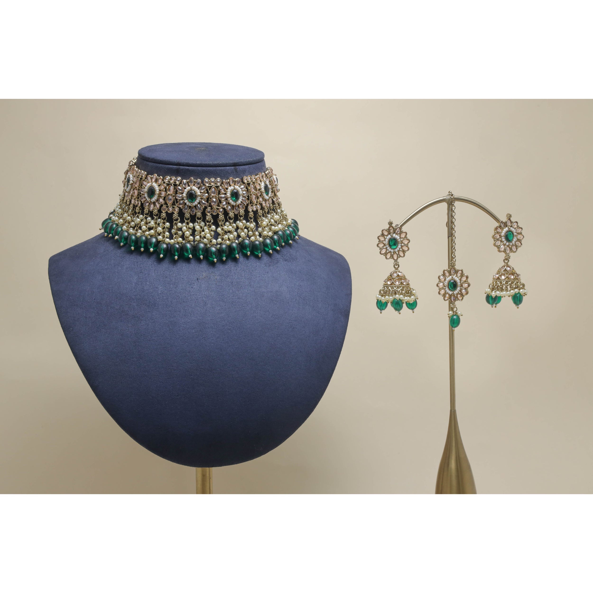 AISHANI POLKI Full Set Jewelry - Traditional Indian Kundan Necklace, Earrings & Bracelet Set for Weddings, Parties & Festive Occasions