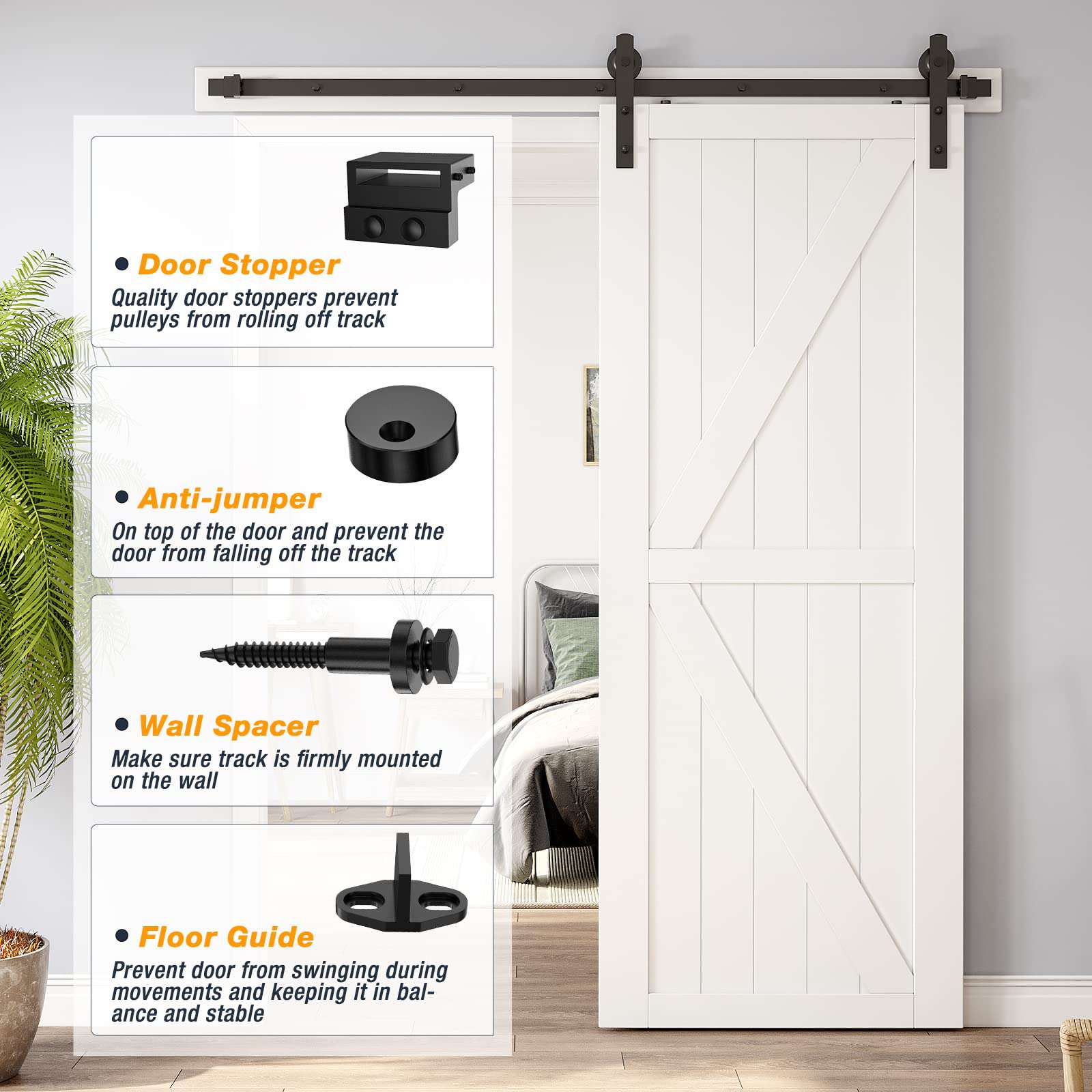 1.8m Heavy Duty Sliding Barn Door Hardware Kit with Damper - Smooth Track Rail Roller System for Rustic Home, Office & Industrial Use