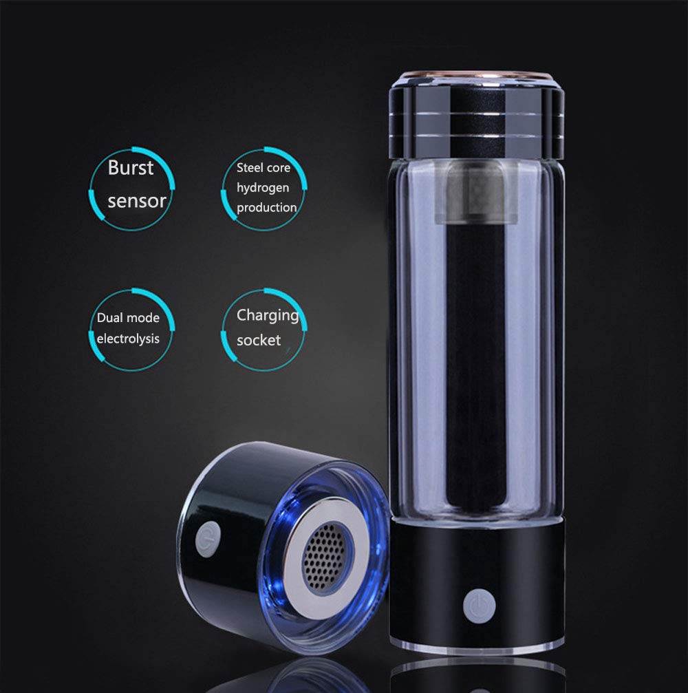 Hydrogen Rich Water Bottle with USB Charging - 450ml Portable Hydrogen Generator & Alkaline Water Ionizer (Up to 1400 PPM) - Perfect for Travel, Gym, and Daily Hydration