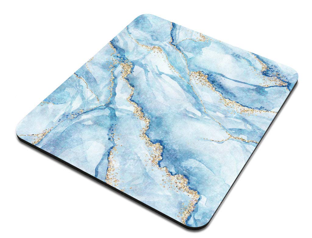 Premium White Blue Marble Gaming Mousepad with Gold Glitter Veins - Non-Slip Rubber Base, Fake Stone Texture Mouse Mat for PC & Laptop - Perfect for Gaming, Office Work & Home Decor