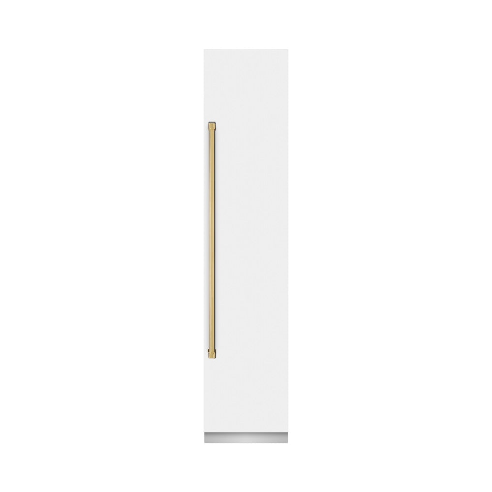 ZLINE Autograph Edition 18 Inch 8.6 cu ft Right Hinge Column Freezer - White Matte Finish with Graphite Gray Interior & Polished Gold Accents (RCFVRZ WM 18 G) - Perfect for Home, Restaurant, or Commercial Kitchen Storage