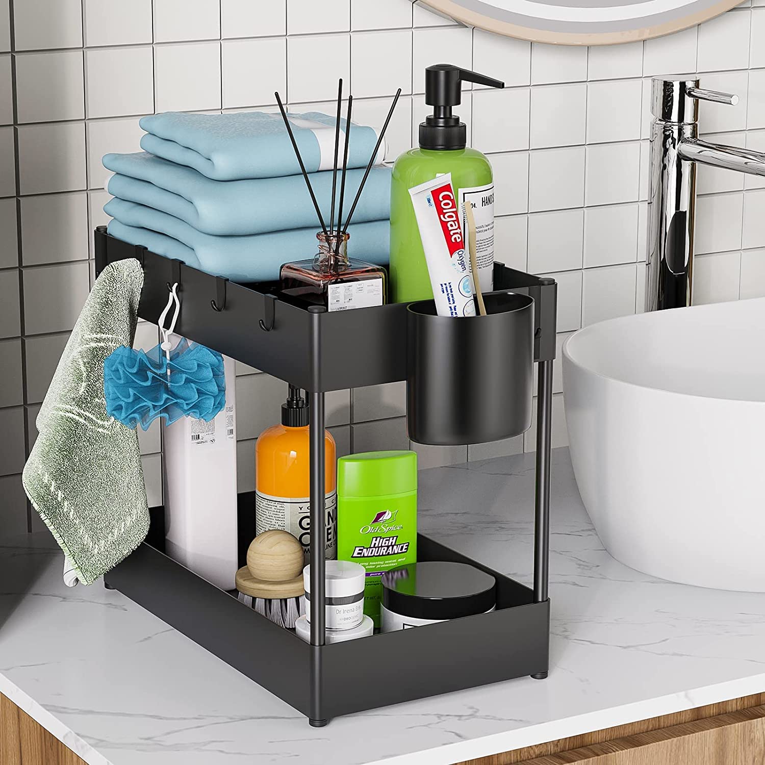 2-Tier Pull-Out Under Sink Organizer for Kitchen & Bathroom Storage