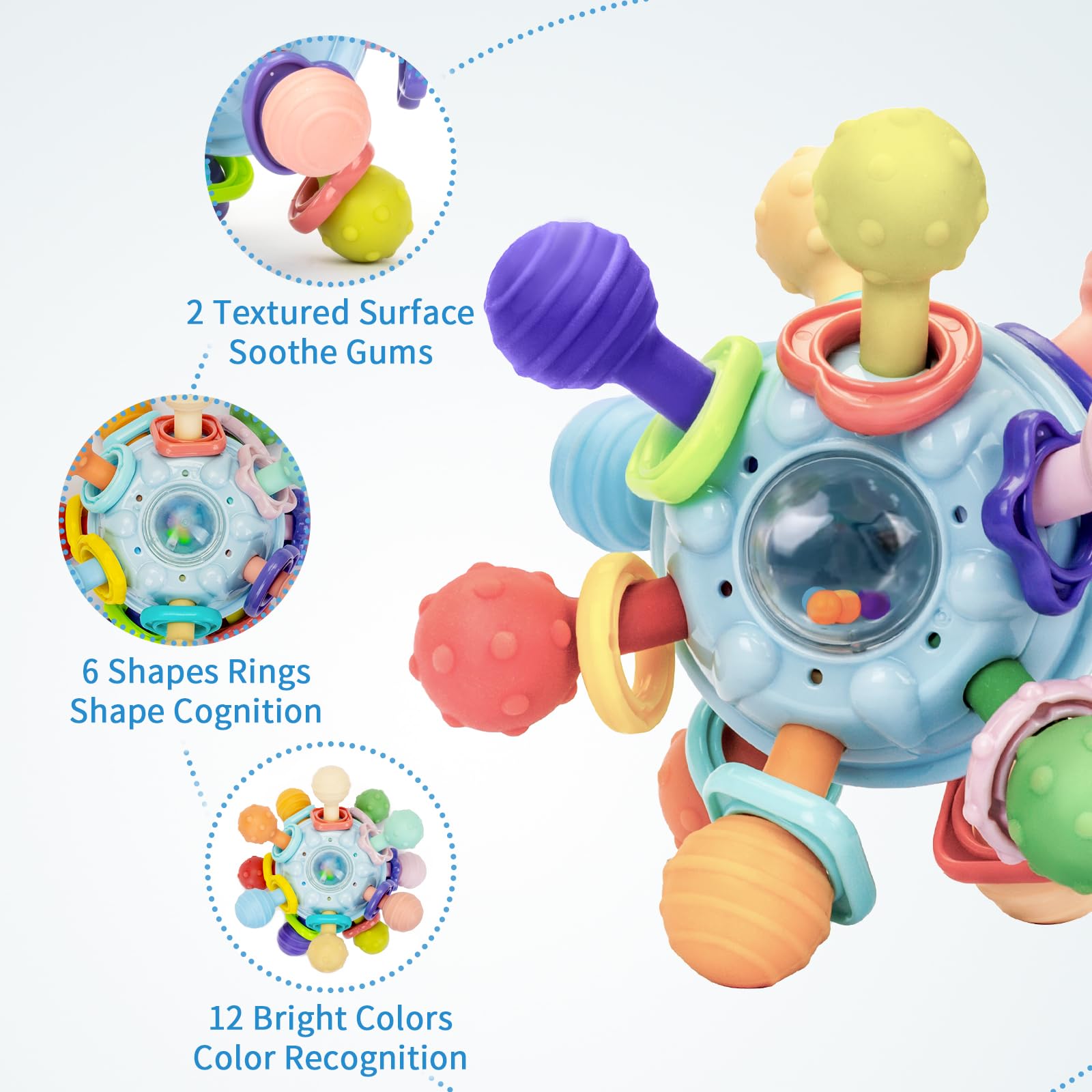 Accevo Baby Teething Toys - Soft Silicone Teether for Infants 6-12 Months | Soothing Chew Toy for Sore Gums, Montessori Sensory Toy for Newborns | Perfect for Daycare, Travel & Home Use