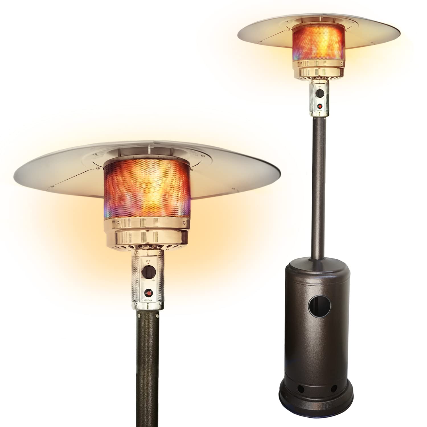 48000 BTU Propane Patio Heater with Wheels & Overheat Protection - Commercial Outdoor Heater for Restaurants, Gardens, Backyards & Patios - Weather-Resistant Brown Finish for Year-Round Use