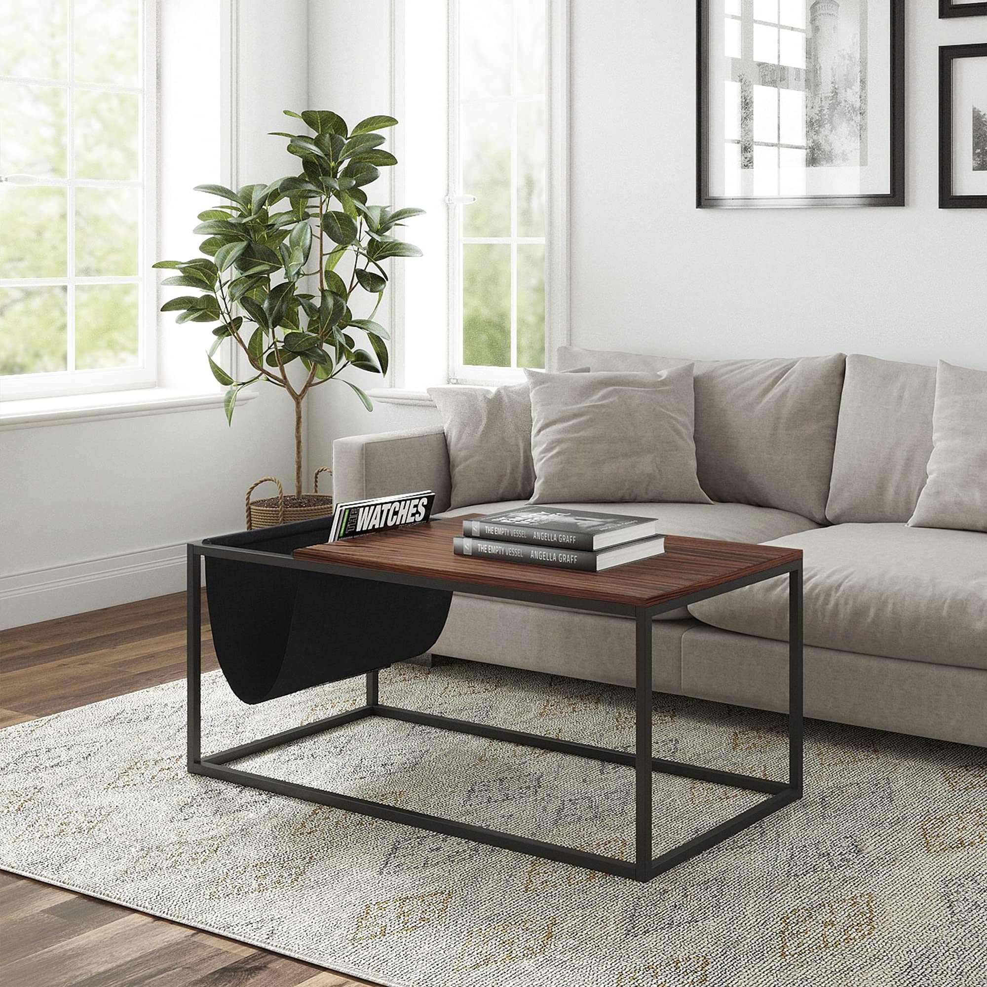 Modern Coffee Table with Wood Top & Metal Frame - 44