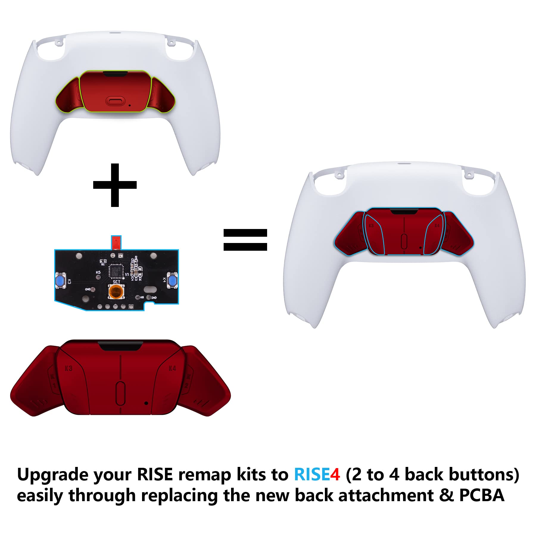 eXtremeRate RISE4 Remap Kit for PS5 Controller - Replaceable Back Buttons & Remapper Board (Red) | Customizable K1K2K3K4 Buttons | PCBA Board | Gaming Accessories for Competitive Play & Enhanced Control