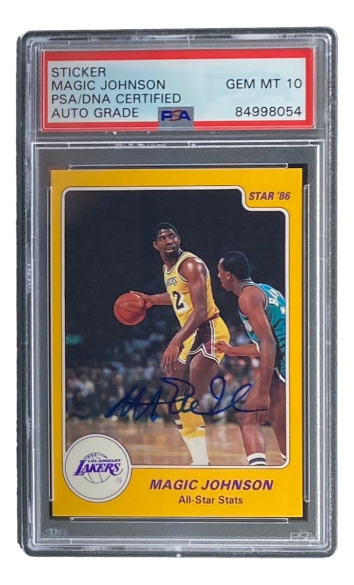Magic Johnson Signed 1986 LA Lakers #5 Star Trading Card PSA/DNA Certified Gem MT 10 - Perfect for NBA Memorabilia Collectors & Lakers Fans Display