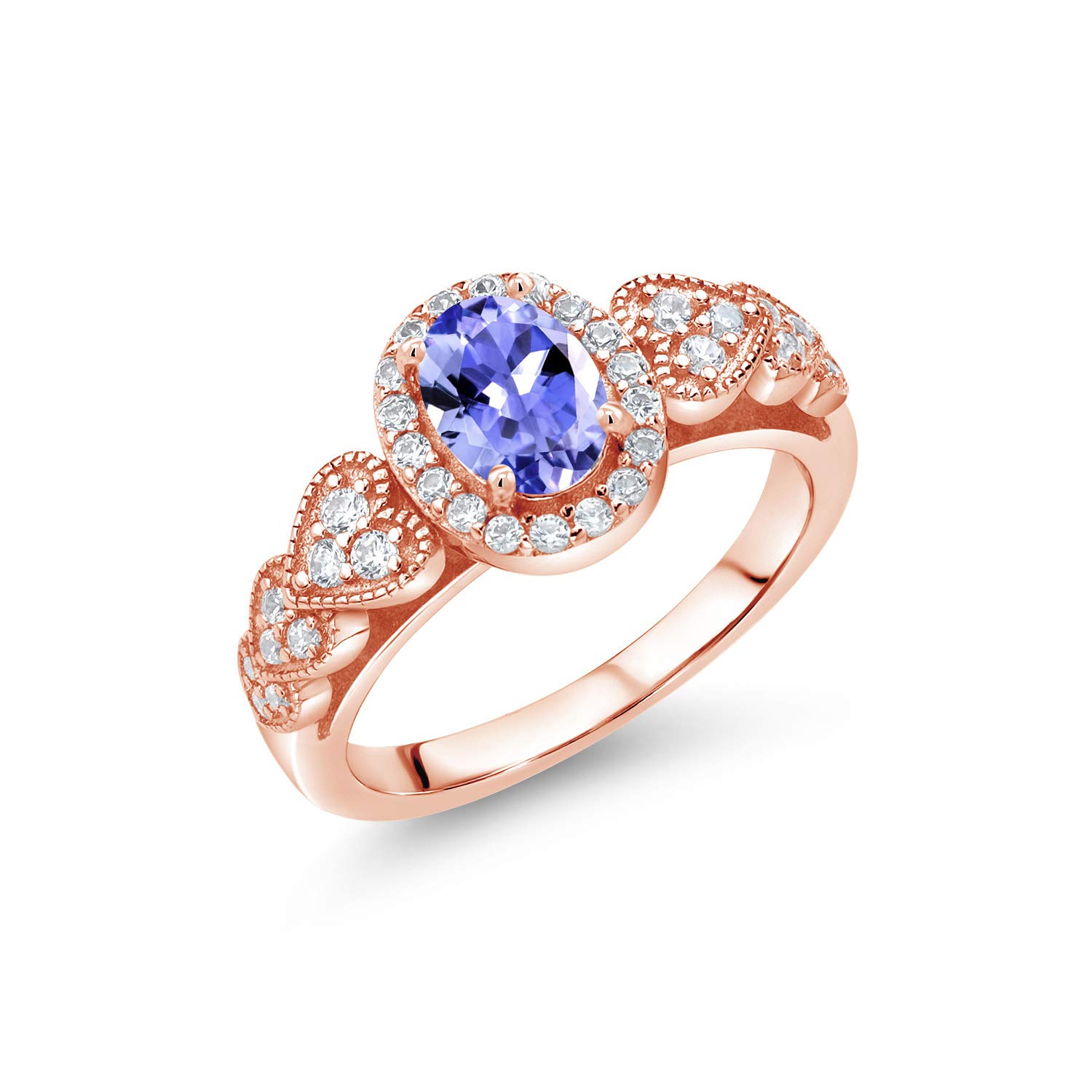 1.18 Ct Oval Blue Tanzanite Engagement Ring - 18K Rose Gold Plated Sterling Silver - Gem Stone King | Perfect for Proposals, Anniversaries & Special Occasions