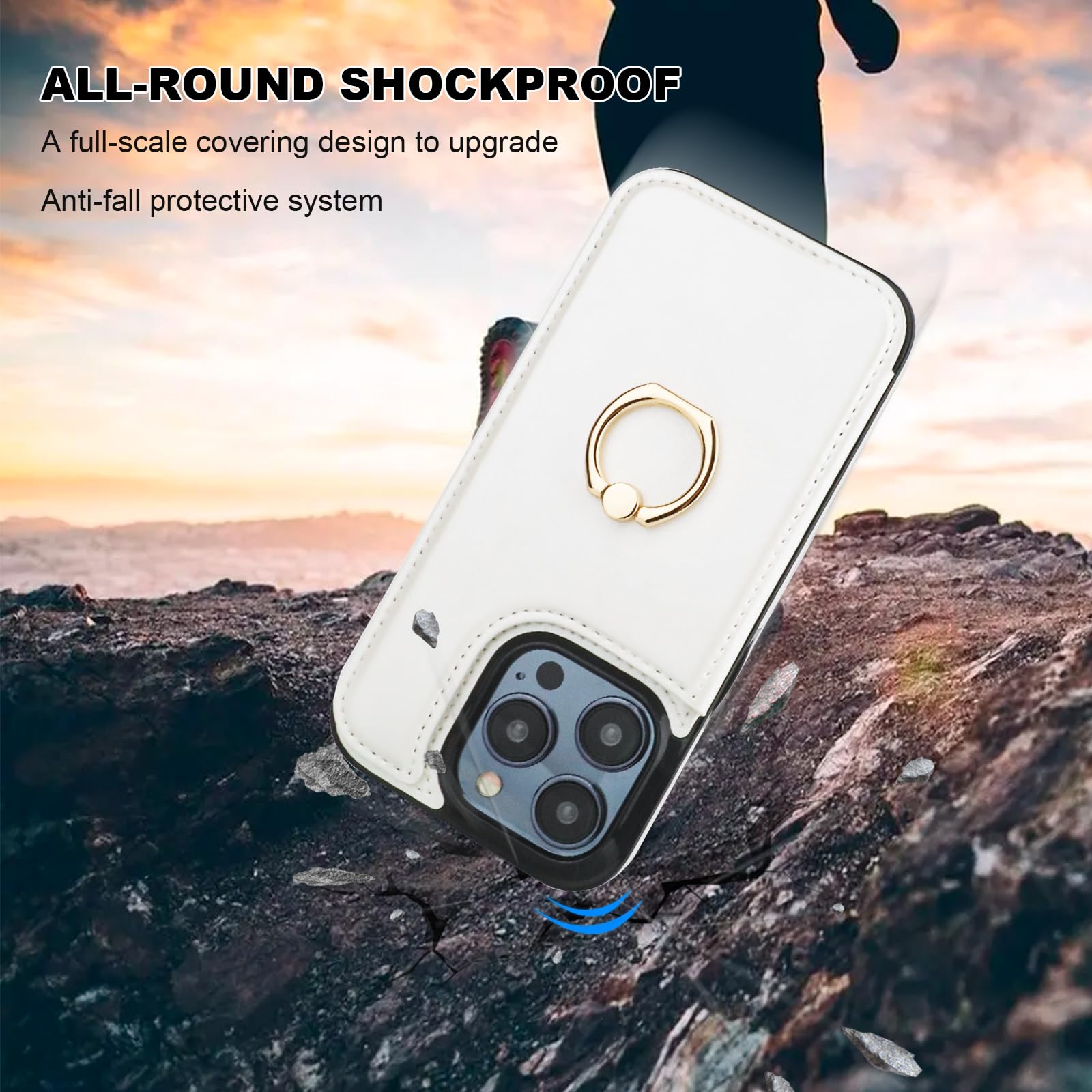 Premium 360° Rotating Ring Kickstand Wallet Case for iPhone 15 Pro (6.1