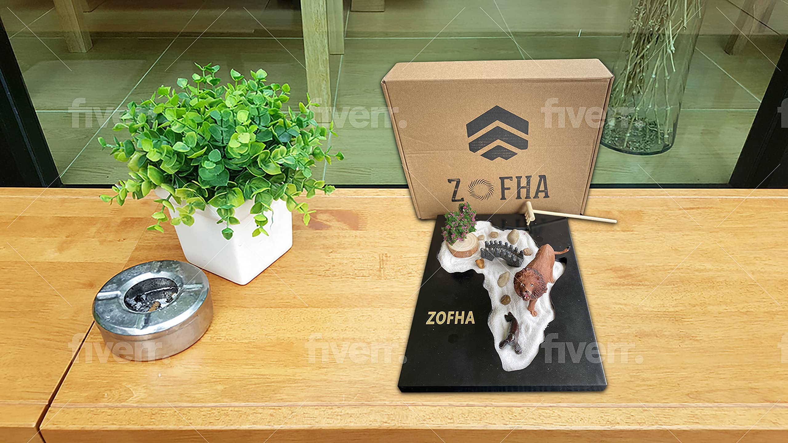 ZOFHA African Zen Garden Decor - 8x10 Inch Black Meditation Tabletop Decor for Office, Living Room & Home - Stress Relief Desktop Accessory for Relaxation & Mindfulness