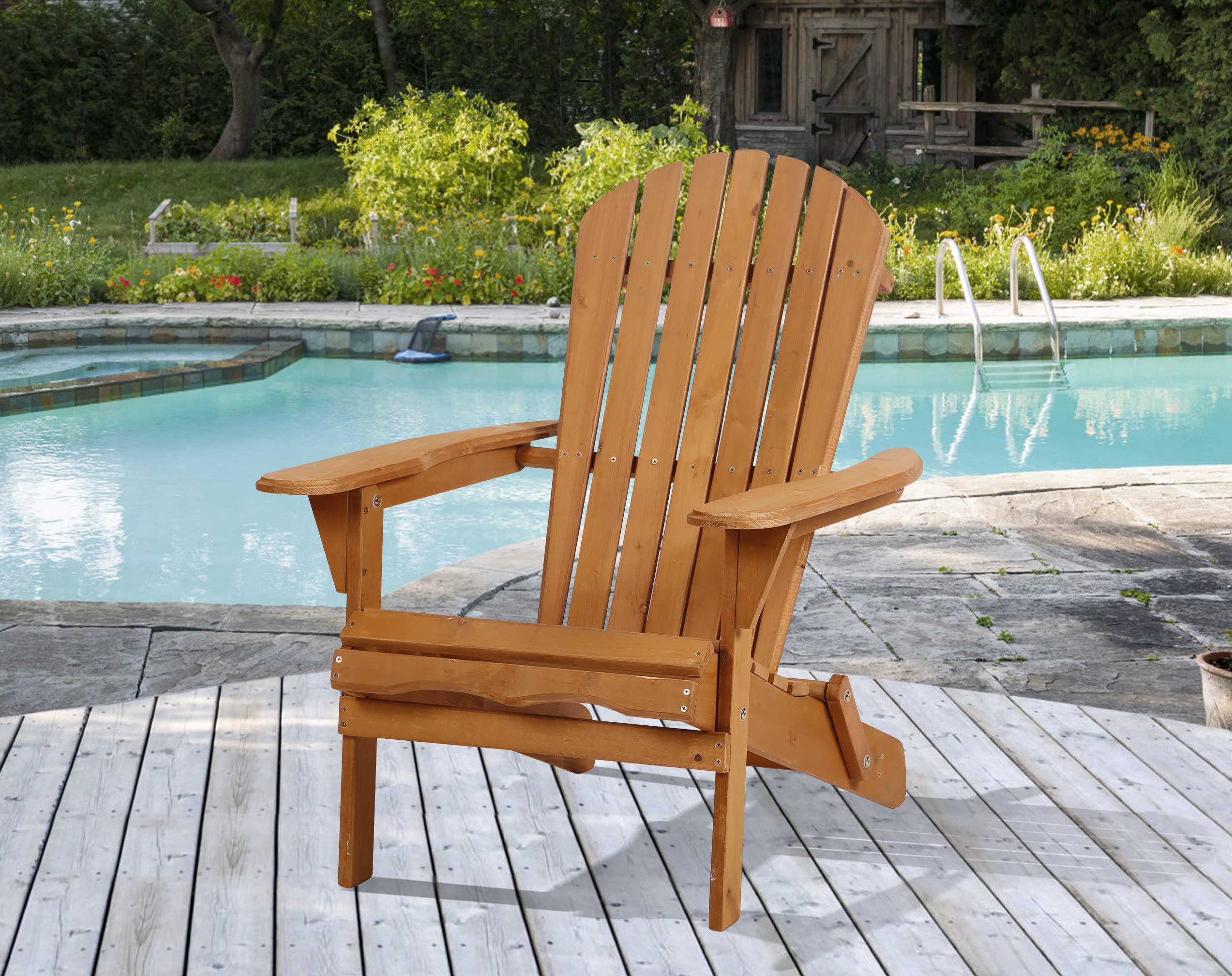 Solid Wood Folding Adirondack Chairs Set - 250 Lbs Weight Capacity, All-Weather Outdoor Lawn & Garden Chairs with Wide Armrests - Easy to Assemble Fire Pit Seating for Patio, Backyard & Poolside Relaxation