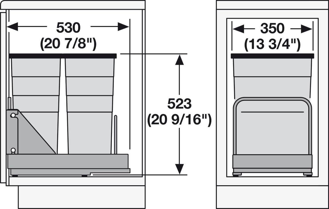 Hailo 29L Double Bin Trash Recycling System with Soft-Close Lids & Slides - 2 x 29 Liter (62 Quart Total) - Perfect for Kitchen, Office & Eco-Friendly Waste Sorting