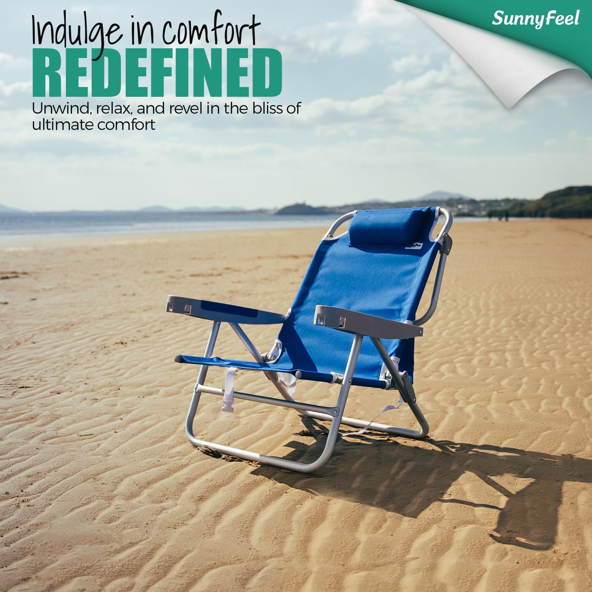 SUNNYFEEL Heavy Duty Folding Beach Chair - 500 lbs Capacity, 5-Position Recliner, Oversized Portable Camping Chair with Cup Holder - Lightweight & Durable for Outdoor, Beach, Travel, Picnics, and Backpacking - Perfect for Adults, Camping, and Relaxing by the Water