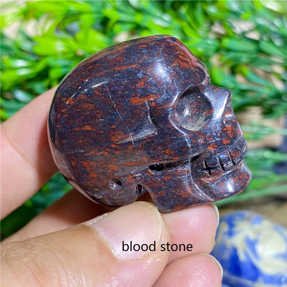 Natural Black Tourmaline Obsidian Crystal Skull - Bloodstone Healing Stone for Reiki, Meditation & Energy Work - Unique Mineral Cranium Decor for Home, Office or Sacred Space