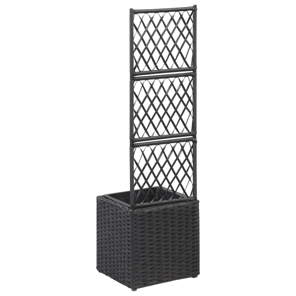 Trellis Raised Garden Bed with Planter - 11.8x11.8x42.1 Inch Black Poly Rattan Elevated Planter Box for Herbs, Vegetables & Flowers - Perfect for Small Spaces, Balconies & Urban Gardening
