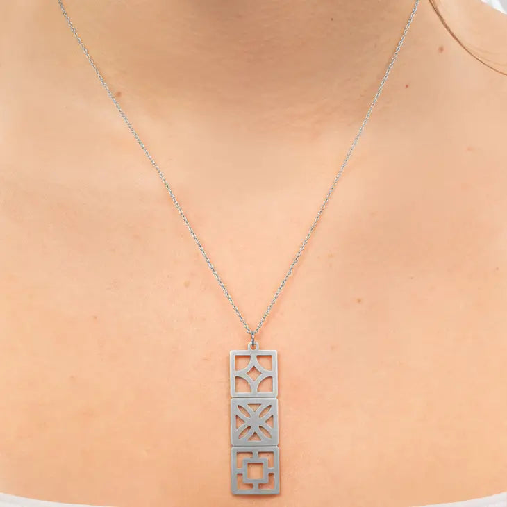 Vintage Silver Tea Leaf Necklace - Retro Breezeblocks Pendant for Women | Perfect for Boho Fashion, Tea Parties & Nature-Inspired Jewelry Collection #ATL N 256 STA